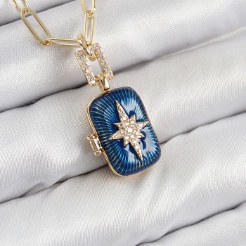 Pirinç Zirkon Taşlı Açılabilir Kutup Yıldızı Model Gold Renk Kadın Kolye