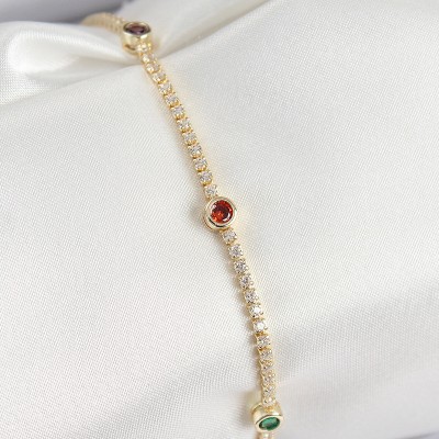 Pirinç Zirkon Taşlı Asorti Model Gold Renk Kadın Bilekilk