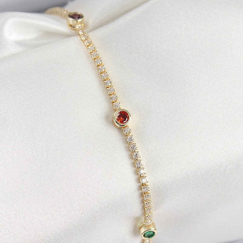 Pirinç Zirkon Taşlı Asorti Model Gold Renk Kadın Bilekilk