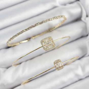 Pirinç Zirkon Taşlı Baget Model Gold Renk Vip 3'lü Kadın Bileklik