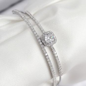 Pirinç Zirkon Taşlı Baget Model Gümüş Renk Kadın Bileklik