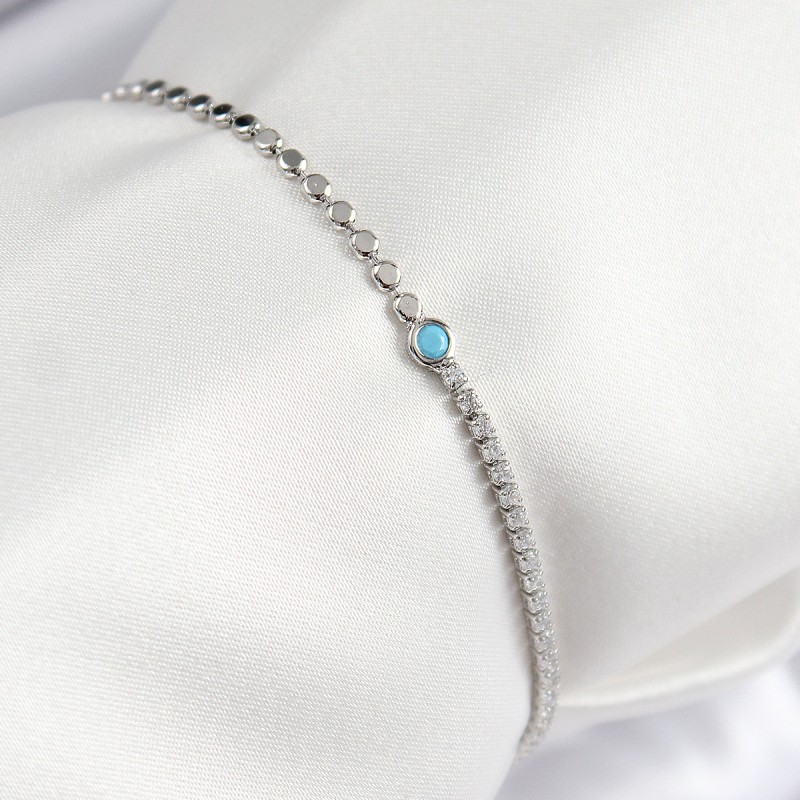 Pirinç Zirkon Taşlı Boncuk Model Ezme Zincir Gümüş Renk Kadın Bileklik