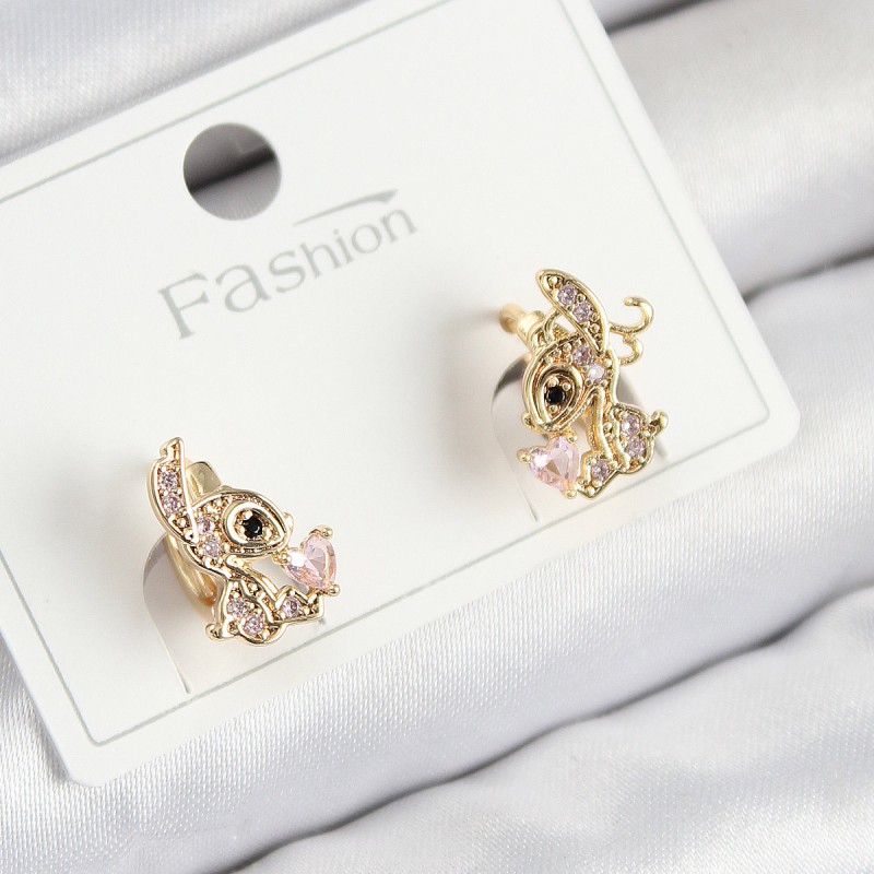 Pirinç Zirkon Taşlı Ceylan Model Gold Renk Çocuk Küpe