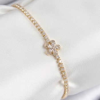 Pirinç Zirkon Taşlı Çiçek Model Gold Renk Kadın Bileklik