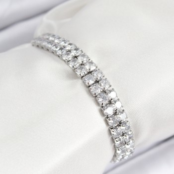 Pirinç Zirkon Taşlı Çift Sıra Kare Model Gümüş Renk Asansörlü Kadın Bileklik