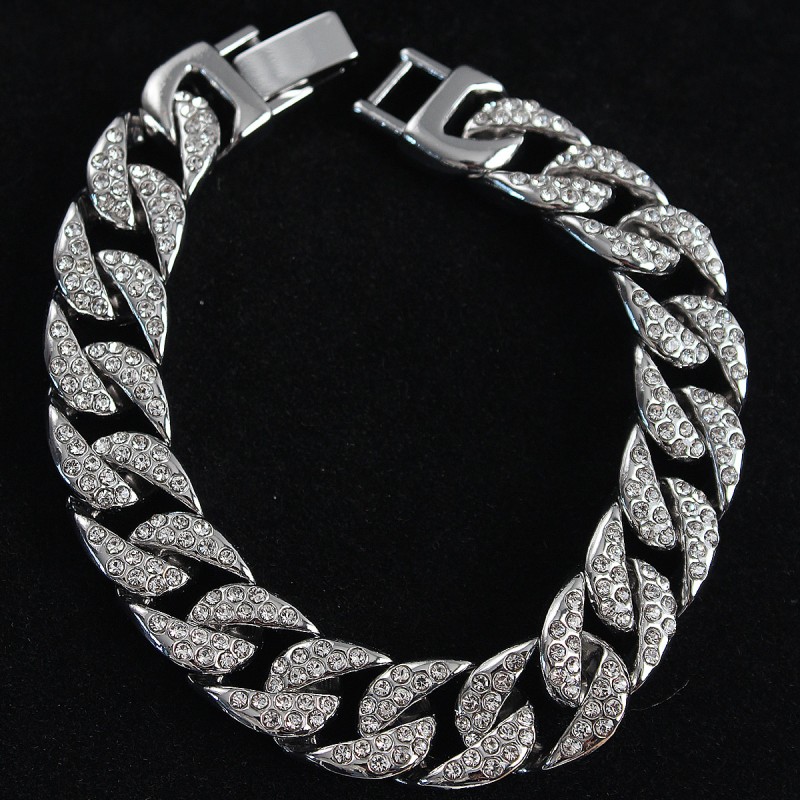 Pirinç Zirkon Taşlı Cuba Gurmet Model Gümüş Renk Erkek Bileklik