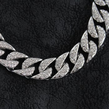 Pirinç Zirkon Taşlı Cuba Gurmet Model Gümüş Renk Erkek Kolye