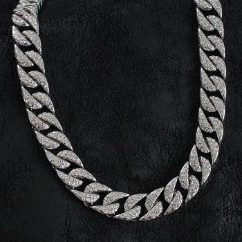 Pirinç Zirkon Taşlı Cuba Gurmet Model Gümüş Renk Erkek Kolye