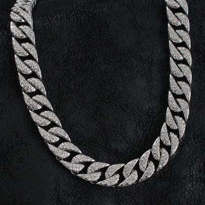 Pirinç Zirkon Taşlı Cuba Gurmet Model Gümüş Renk Erkek Kolye