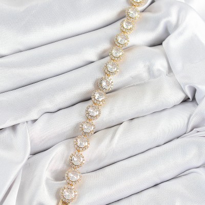 Pirinç Zirkon Taşlı Daire Baget Model Gold Renk VIP Seri Kadın Bileklik