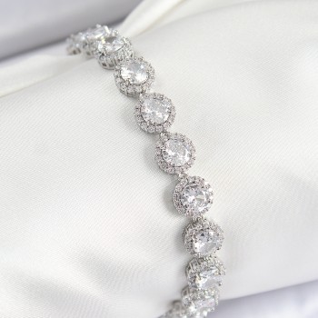 Pirinç Zirkon Taşlı Daire Baget Model Gümüş Renk VIP Seri Kadın Bileklik