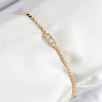 Pirinç Zirkon Taşlı Dikdörtgen Model Ezme Zincir Gold Renk Kadın Bileklik