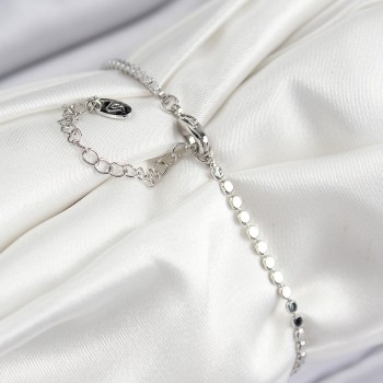 Pirinç Zirkon Taşlı Dikdörtgen Model Ezme Zincir Gümüş Renk Kadın Bileklik