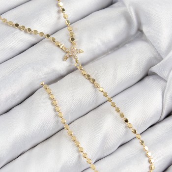 Pirinç Zirkon Taşlı Ezme Zincirli Deniz Yıldızı Model Gold Renk Y Kolye