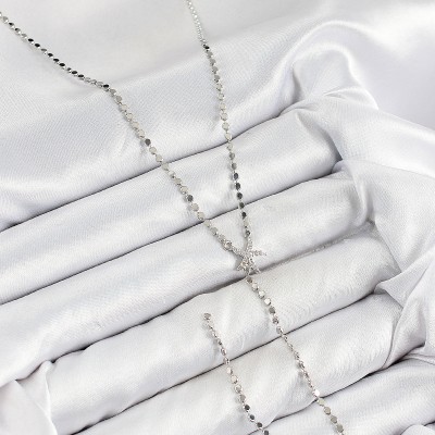 Pirinç Zirkon Taşlı Ezme Zincirli Deniz Yıldızı Model Gümüş Renk Y Kolye