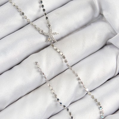 Pirinç Zirkon Taşlı Ezme Zincirli Deniz Yıldızı Model Gümüş Renk Y Kolye