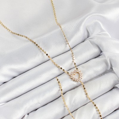 Pirinç Zirkon Taşlı Ezme Zincirli Kalp Model Gold Renk Y Kolye