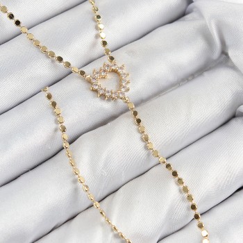 Pirinç Zirkon Taşlı Ezme Zincirli Kalp Model Gold Renk Y Kolye