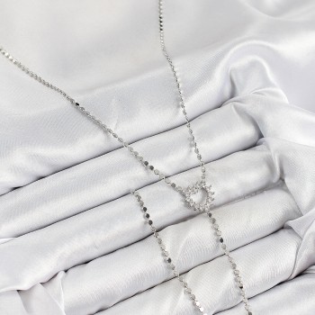 Pirinç Zirkon Taşlı Ezme Zincirli Kalp Model Gümüş Renk Y Kolye