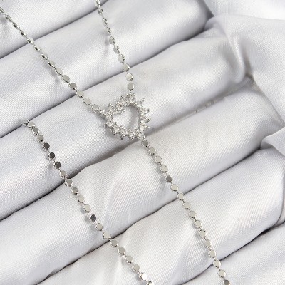 Pirinç Zirkon Taşlı Ezme Zincirli Kalp Model Gümüş Renk Y Kolye