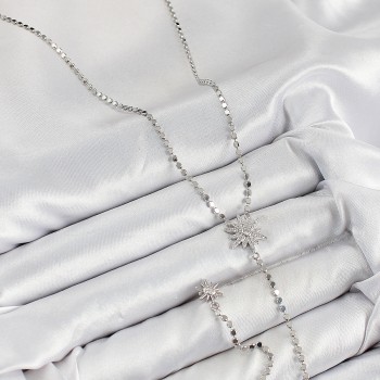 Pirinç Zirkon Taşlı Ezme Zincirli Kutup Yıldızı Model Gümüş Renk Y Kolye