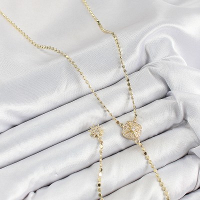 Pirinç Zirkon Taşlı Ezme Zincirli Madalyon Model Gold Renk Y Kolye