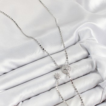 Pirinç Zirkon Taşlı Ezme Zincirli Madalyon Model Gümüş Renk Y Kolye