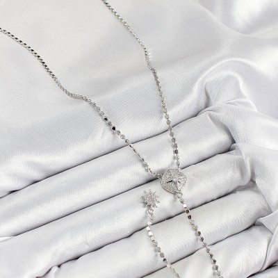 Pirinç Zirkon Taşlı Ezme Zincirli Madalyon Model Gümüş Renk Y Kolye