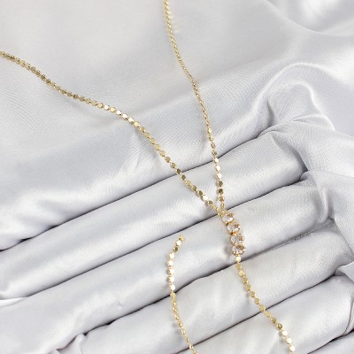 Pirinç Zirkon Taşlı Ezme Zincirli Model Gold Renk Y Kolye