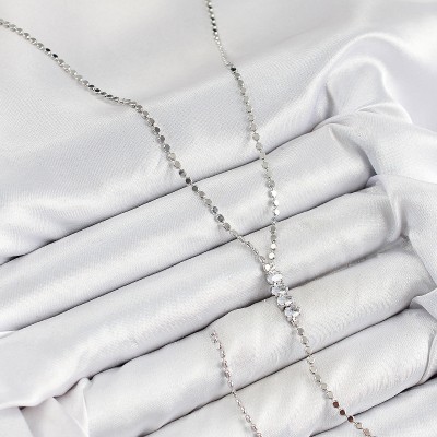 Pirinç Zirkon Taşlı Ezme Zincirli Model Gümüş Renk Y Kolye