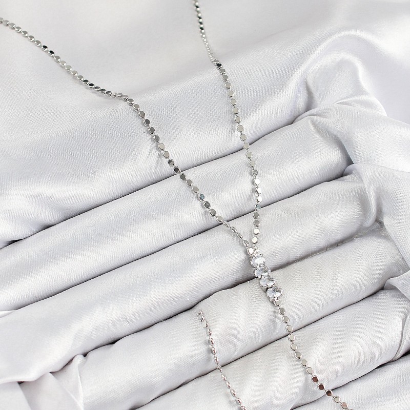 Pirinç Zirkon Taşlı Ezme Zincirli Model Gümüş Renk Y Kolye