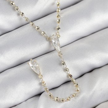 Pirinç Zirkon Taşlı Gold Renk Kadın Y Kolye