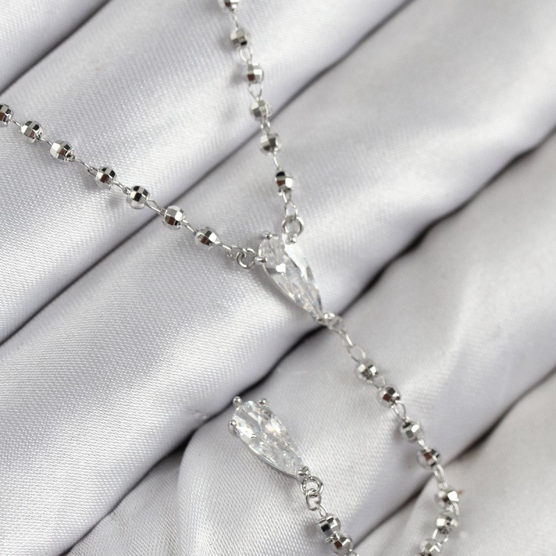 Pirinç Zirkon Taşlı Gümüş Renk Kadın Y Kolye