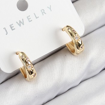 Pirinç Zirkon Taşlı Halka Model Gold Renk Kadın Küpe