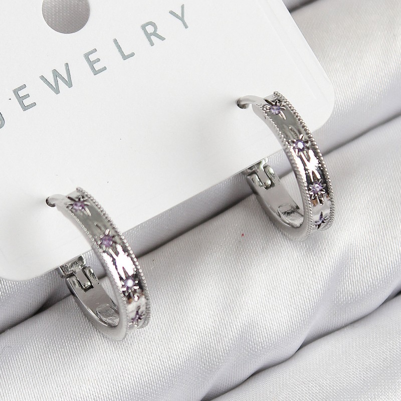 Pirinç Zirkon Taşlı Halka Model Gümüş Renk Kadın Küpe