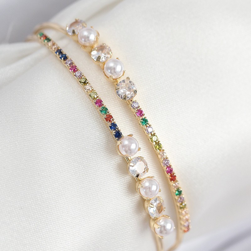 Pirinç Zirkon Taşlı İnci Model Gold Renk Kadın Bileklik