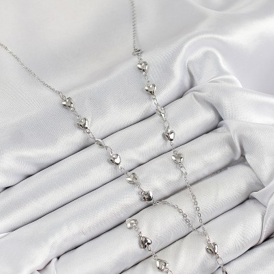 Pirinç Zirkon Taşlı Kalp Model Gümüş Renk  Y Kolye