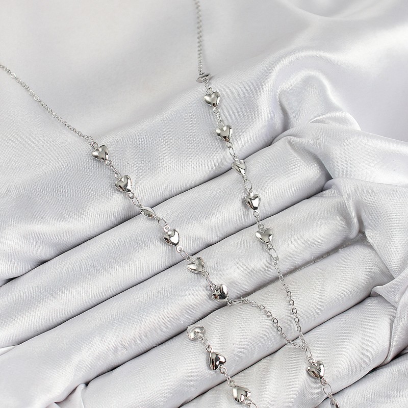 Pirinç Zirkon Taşlı Kalp Model Gümüş Renk  Y Kolye