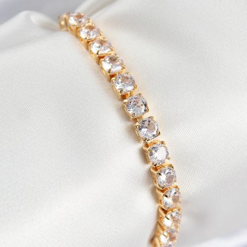 Pirinç Zirkon Taşlı Kare Model Gold Renk Asansörlü Kadın Bileklik