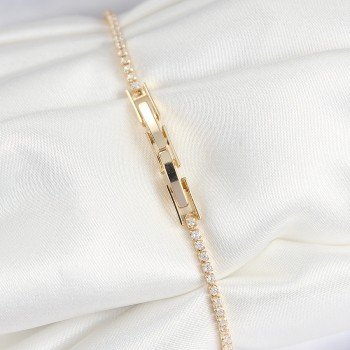 Pirinç Zirkon Taşlı Kare Model Gold Renk Kadın Bilekilk