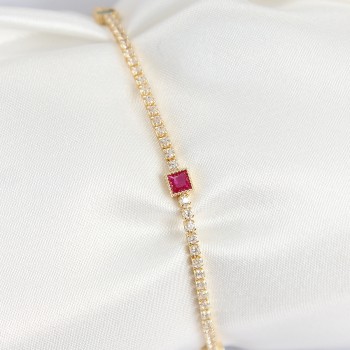 Pirinç Zirkon Taşlı Kare Model Gold Renk Kadın Bilekilk