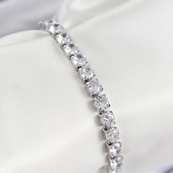 Pirinç Zirkon Taşlı Kare Model Gümüş Renk Asansörlü Kadın Bileklik