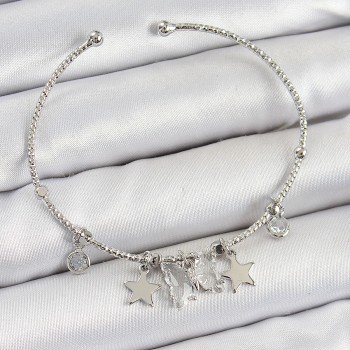 Pirinç Zirkon Taşlı Kelebek Ve Yıldız Model Gümüş Renk Charm Bileklik