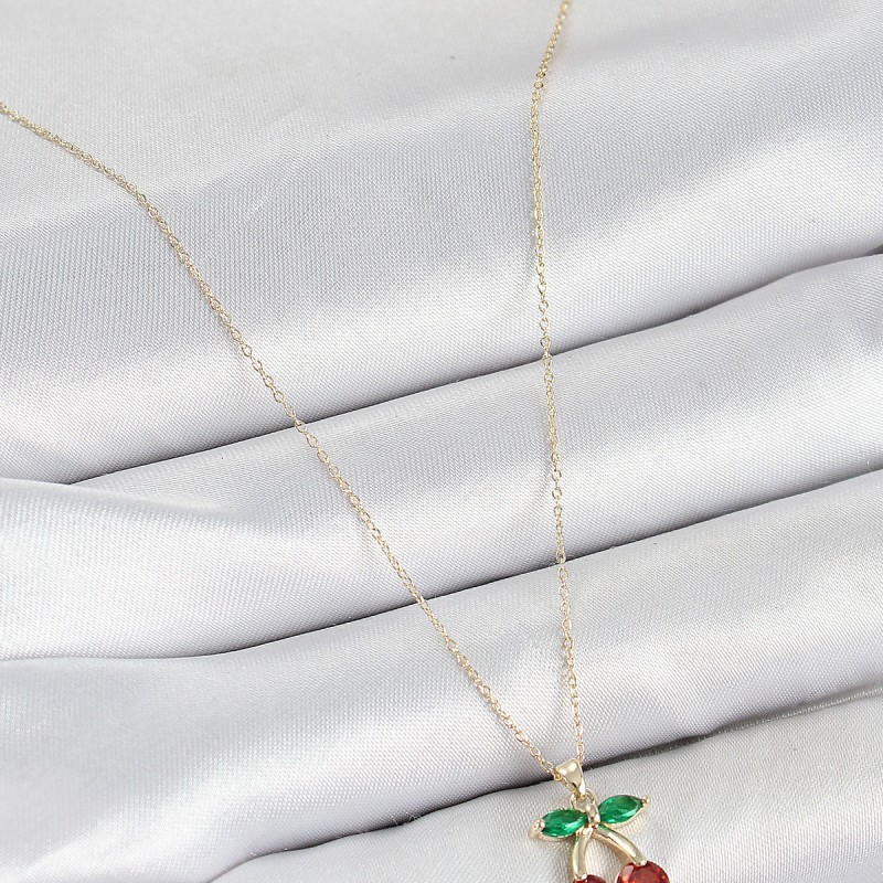 Pirinç Zirkon Taşlı Kiraz Model Gold Renk Kadın Kolye