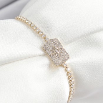 Pirinç Zirkon Taşlı Kutup Yıldızı Model Gold Renk Asansörlü Kadın Bileklik