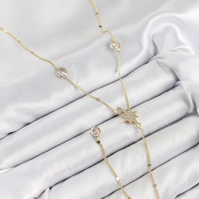 Pirinç Zirkon Taşlı Kutup Yıldızı Model Gold Renk Y Kolye