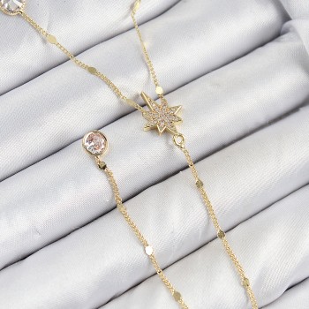 Pirinç Zirkon Taşlı Kutup Yıldızı Model Gold Renk Y Kolye
