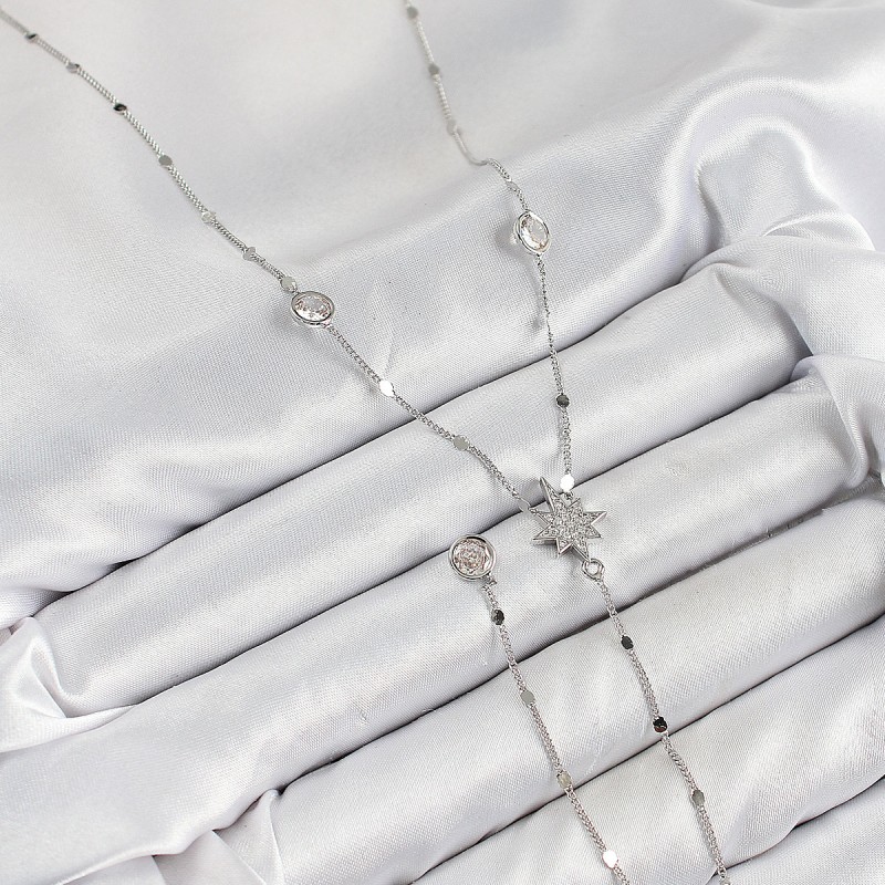 Pirinç Zirkon Taşlı Kutup Yıldızı Model Gümüş Renk Y Kolye