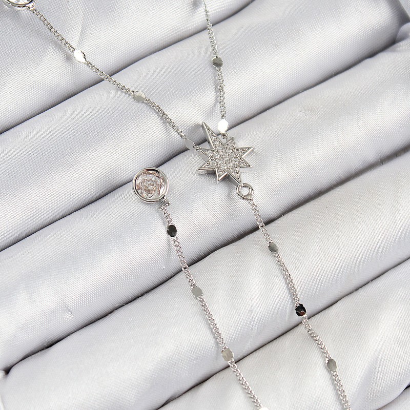 Pirinç Zirkon Taşlı Kutup Yıldızı Model Gümüş Renk Y Kolye