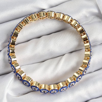 Pirinç Zirkon Taşlı Lacivert Nazar Model Gold Renk Lastikli Kadın Bileklik